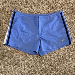 Nike Light Blue Athletic Shorts with Navy and White Side Stripes